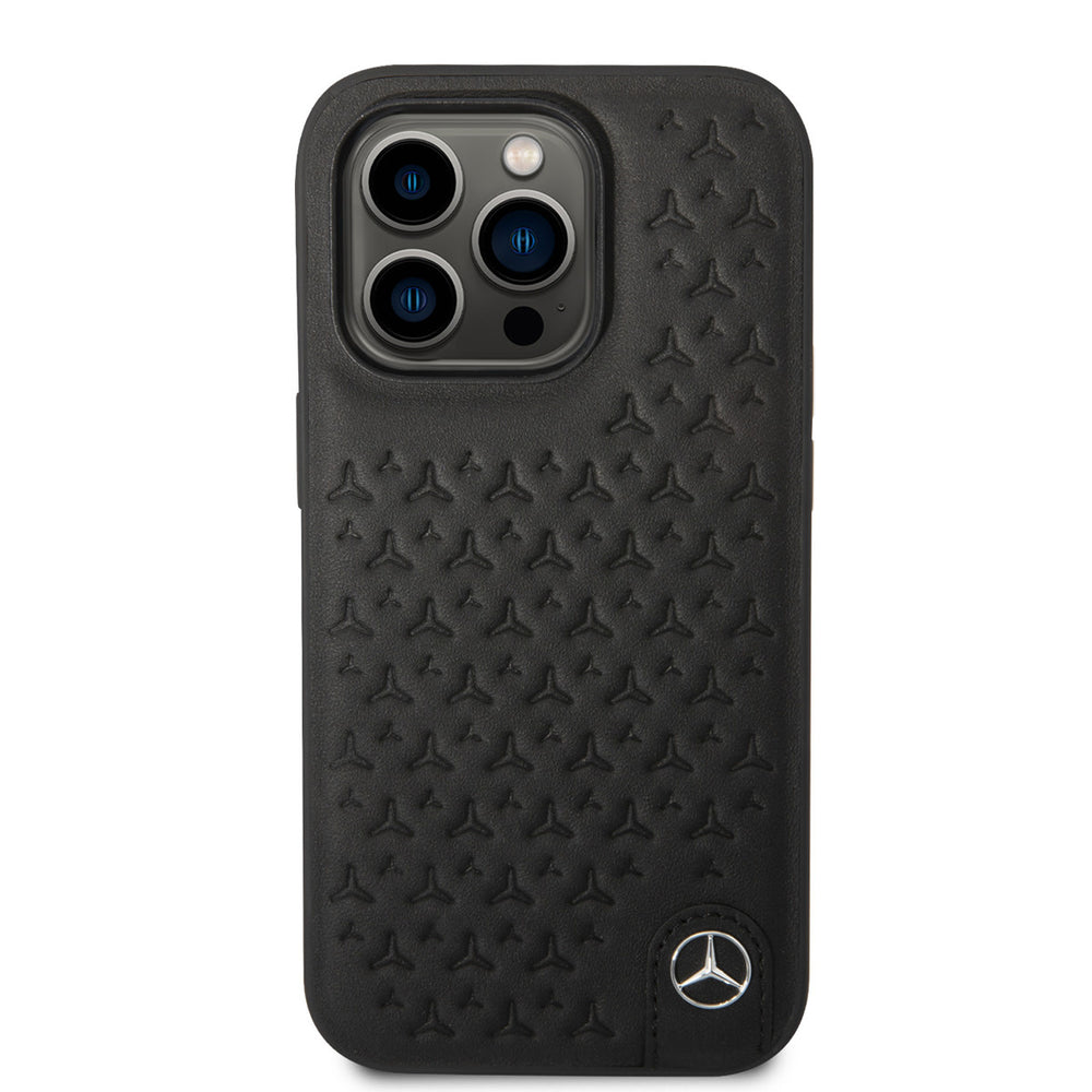 Mercedes-Benz iPhone 14 Pro Backcover hoesje - Genuine Leather - Stars Pattern - Zwart-Hoesjes-Ilumina Benelux