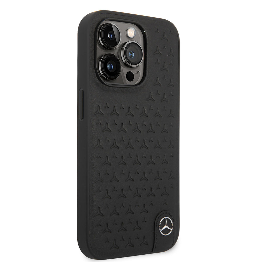 Mercedes-Benz iPhone 14 Pro Backcover hoesje - Genuine Leather - Stars Pattern - Zwart-Hoesjes-Ilumina Benelux