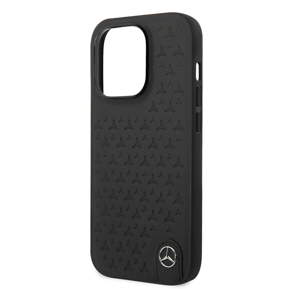 Mercedes-Benz iPhone 14 Pro Backcover hoesje - Genuine Leather - Stars Pattern - Zwart-Hoesjes-Ilumina Benelux