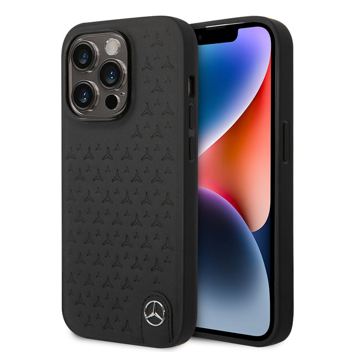 Mercedes-Benz iPhone 14 Pro Backcover hoesje - Genuine Leather - Stars Pattern - Zwart-Hoesjes-Ilumina Benelux