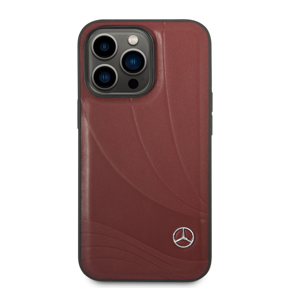 Mercedes-Benz iPhone 14 Pro Hardcase Backcover - Genuine Leather - New Wave III - Rood-Hoesjes-Ilumina Benelux
