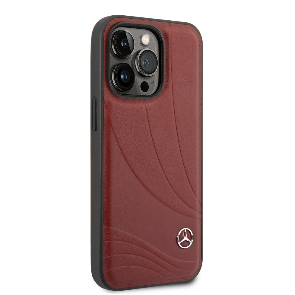 Mercedes-Benz iPhone 14 Pro Hardcase Backcover - Genuine Leather - New Wave III - Rood-Hoesjes-Ilumina Benelux
