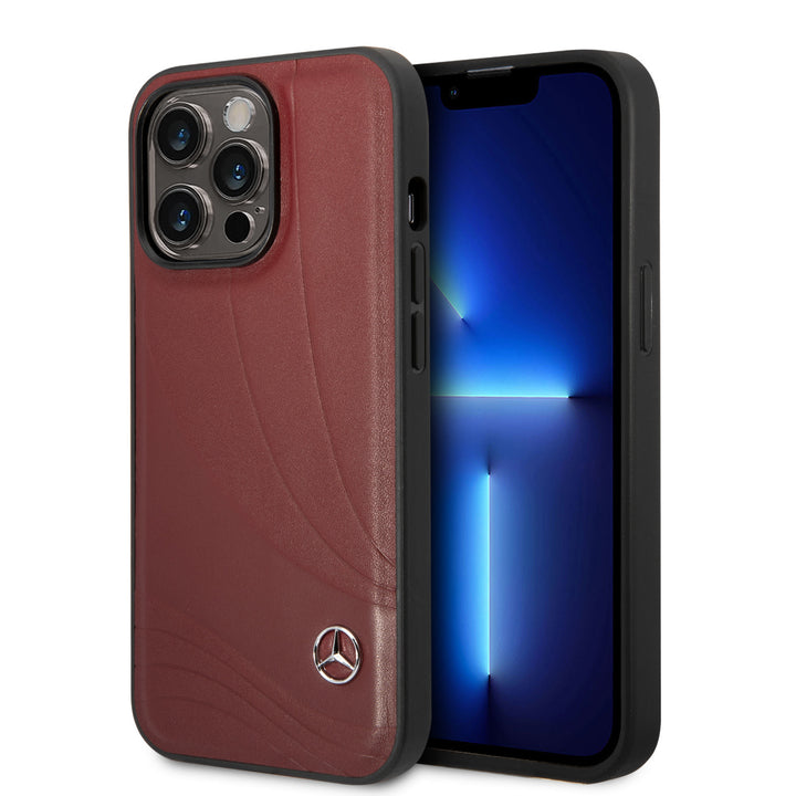 Mercedes-Benz iPhone 14 Pro Hardcase Backcover - Genuine Leather - New Wave III - Rood-Hoesjes-Ilumina Benelux
