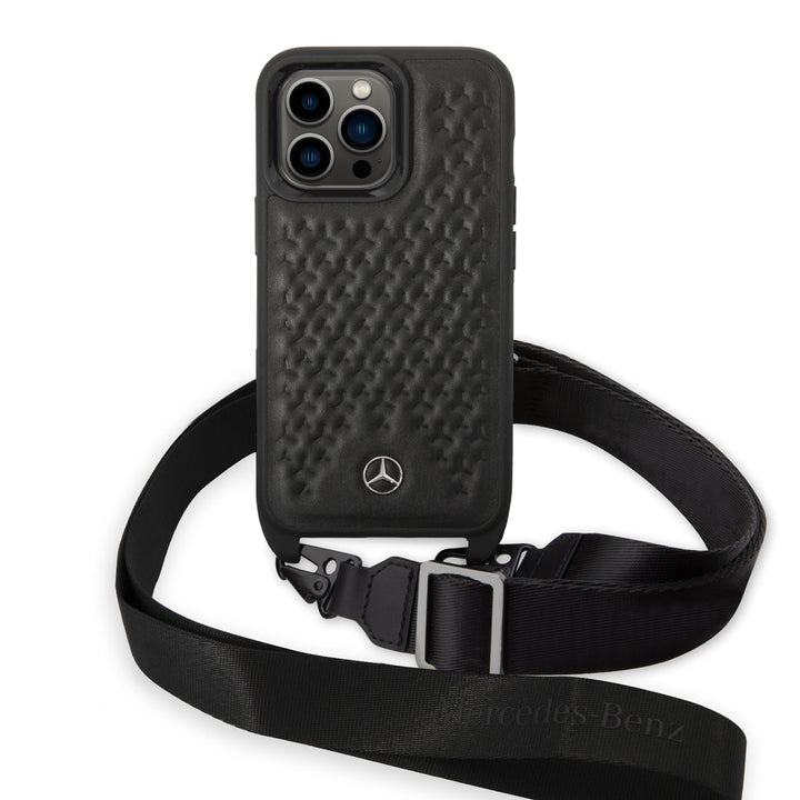 Mercedes-Benz iPhone 14 Pro TPU Backcover - Strap Case - Star Pattern - Zwart-Hoesjes-Ilumina Benelux