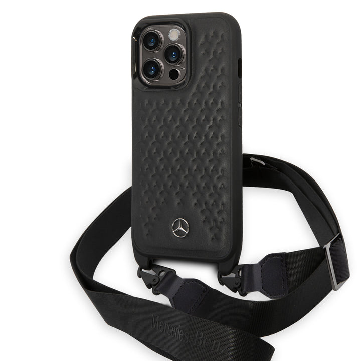 Mercedes-Benz iPhone 14 Pro TPU Backcover - Strap Case - Star Pattern - Zwart-Hoesjes-Ilumina Benelux
