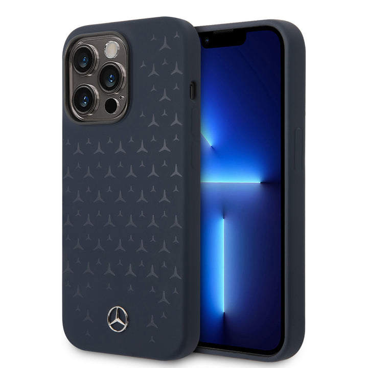 Mercedes-Benz iPhone 15 Pro Backcover hoesje - Magsafe - Liquid Silicone - Stars Pattern - Blauw-Hoesjes-Ilumina Benelux