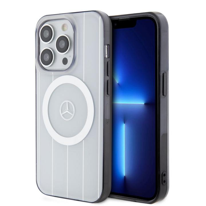 Mercedes-Benz iPhone 15 Pro Hardcase hoesje - Double Layer Magsafe Case - Crossed Lines - Wit-Hoesjes-Ilumina Benelux