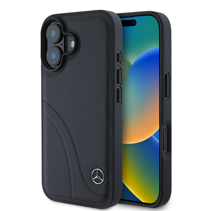 Mercedes-Benz iPhone 16 Backcover hoesje Curved stiches - Zwart-Hoesjes-Ilumina Benelux
