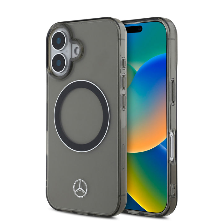 Mercedes-Benz iPhone 16 Backcover hoesje - Smokey Magsafe - Silver Ring - Transparant-Hoesjes-Ilumina Benelux