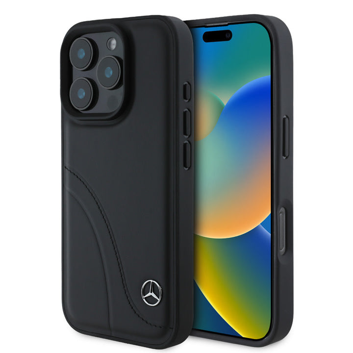 Mercedes-Benz iPhone 16 Pro Backcover hoesje - Curved stiches - Zwart-Hoesjes-Ilumina Benelux