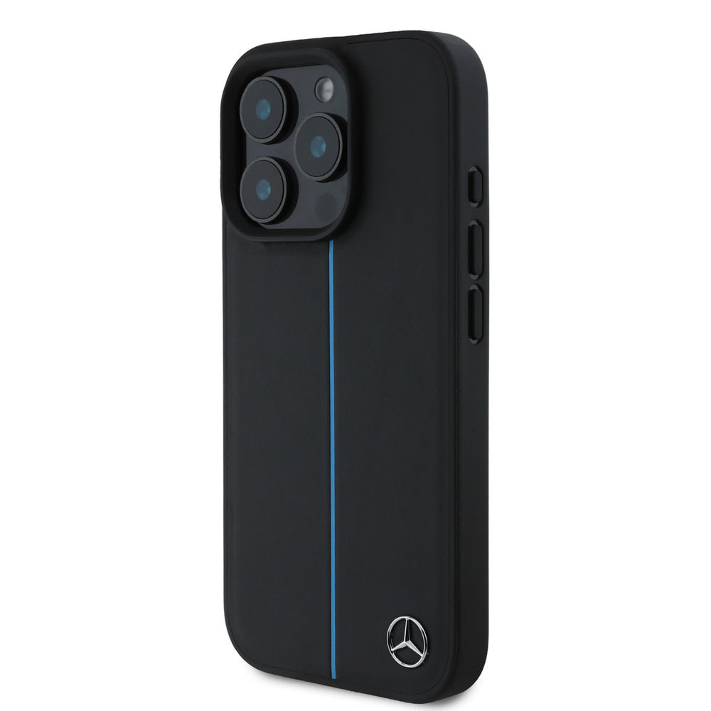 Mercedes-Benz iPhone 16 Pro Backcover hoesje - Magsafe - Genuine Leather - Blue Line - Zwart-Hoesjes-Ilumina Benelux