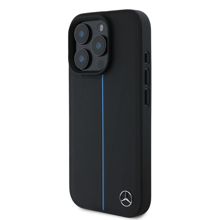 Mercedes-Benz iPhone 16 Pro Backcover hoesje - Magsafe - Genuine Leather - Blue Line - Zwart-Hoesjes-Ilumina Benelux