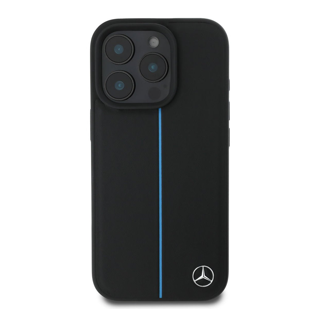 Mercedes-Benz iPhone 16 Pro Backcover hoesje - Magsafe - Genuine Leather - Blue Line - Zwart-Hoesjes-Ilumina Benelux