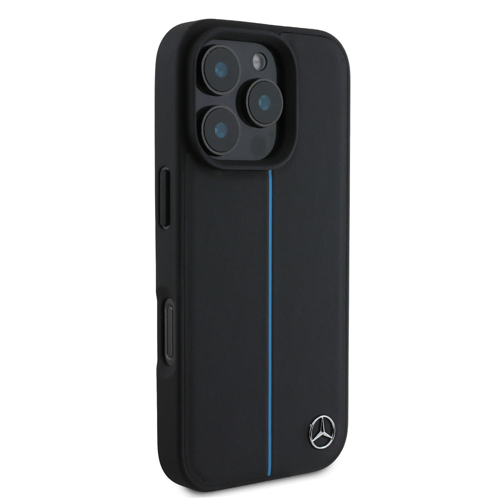 Mercedes-Benz iPhone 16 Pro Backcover hoesje - Magsafe - Genuine Leather - Blue Line - Zwart-Hoesjes-Ilumina Benelux