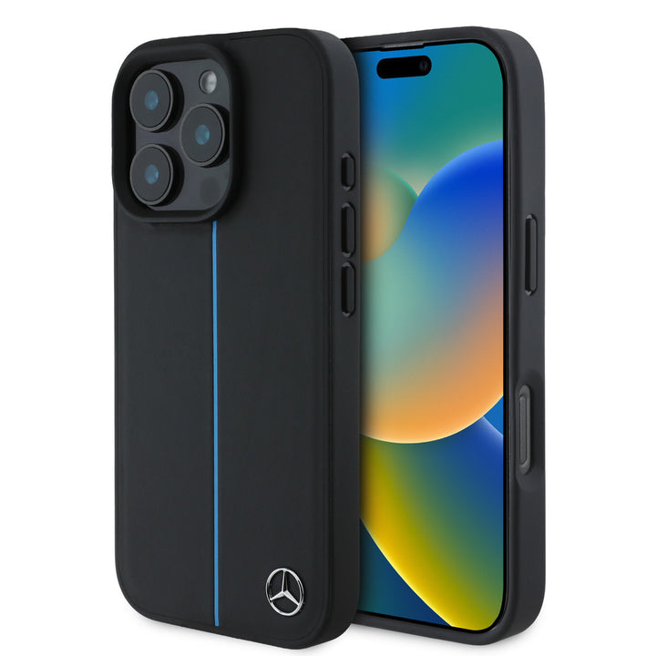 Mercedes-Benz iPhone 16 Pro Backcover hoesje - Magsafe - Genuine Leather - Blue Line - Zwart-Hoesjes-Ilumina Benelux