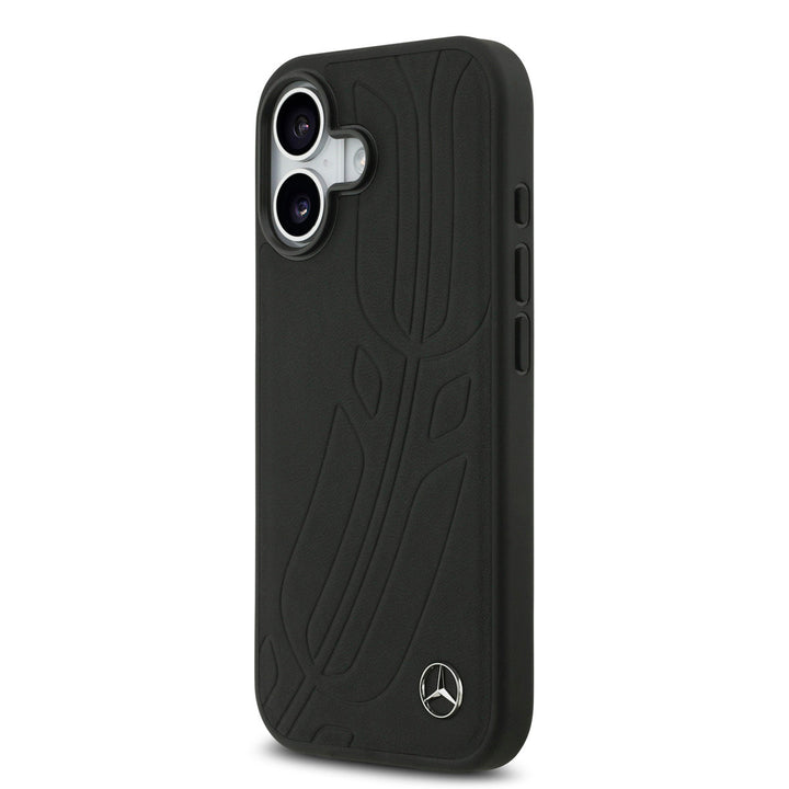 Mercedes-Benz iPhone 17 Backcover hoesje - Genuine Leather - Magsafe - Large Laurel Leave - Zwart-Hoesjes-Ilumina Benelux