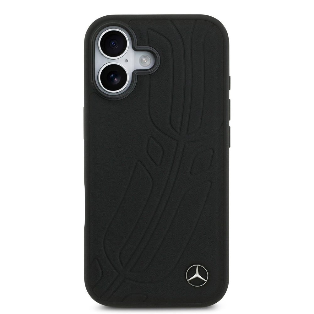 Mercedes-Benz iPhone 17 Backcover hoesje - Genuine Leather - Magsafe - Large Laurel Leave - Zwart-Hoesjes-Ilumina Benelux