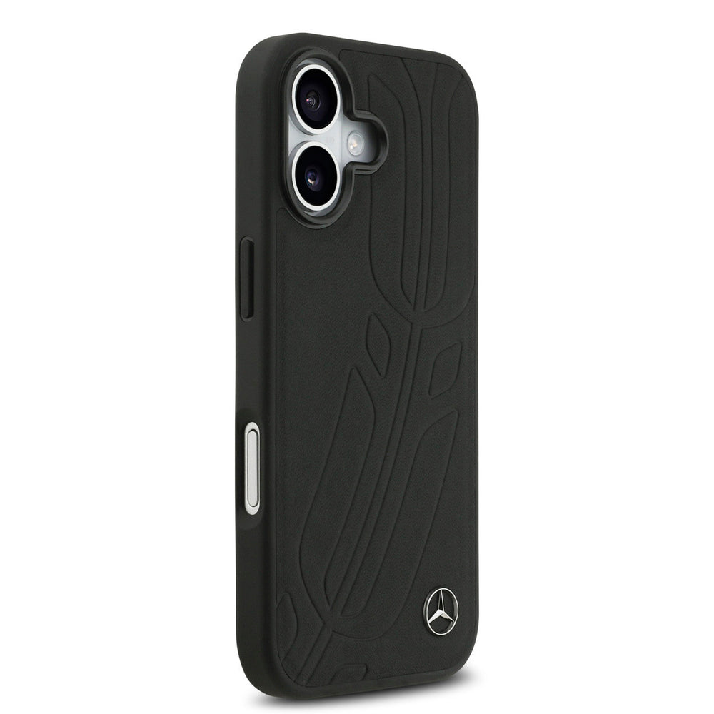 Mercedes-Benz iPhone 17 Backcover hoesje - Genuine Leather - Magsafe - Large Laurel Leave - Zwart-Hoesjes-Ilumina Benelux