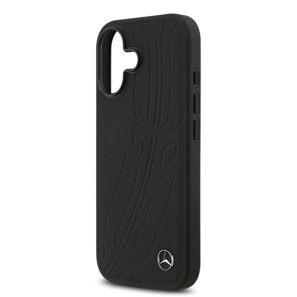 Mercedes-Benz iPhone 17 Backcover hoesje - Genuine Leather - Magsafe - Large Laurel Leave - Zwart-Hoesjes-Ilumina Benelux