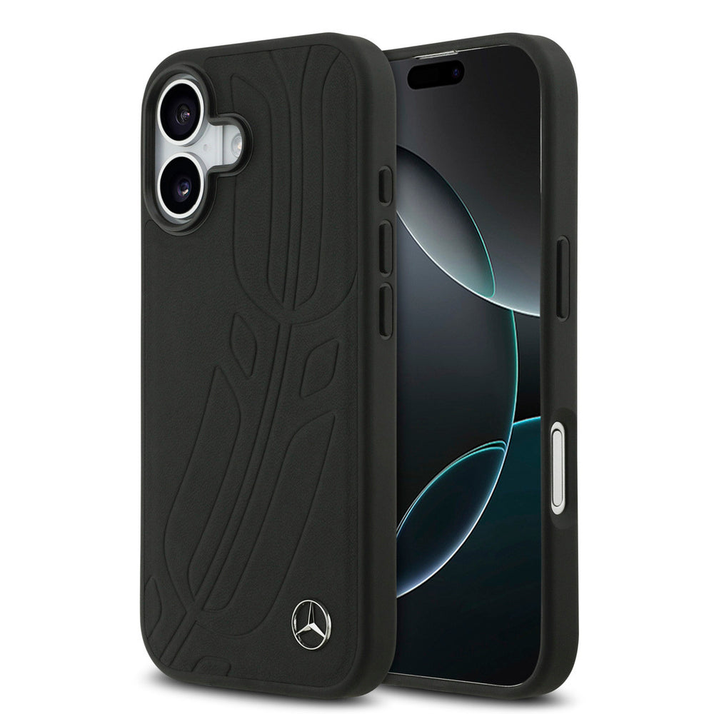 Mercedes-Benz iPhone 17 Backcover hoesje - Genuine Leather - Magsafe - Large Laurel Leave - Zwart-Hoesjes-Ilumina Benelux