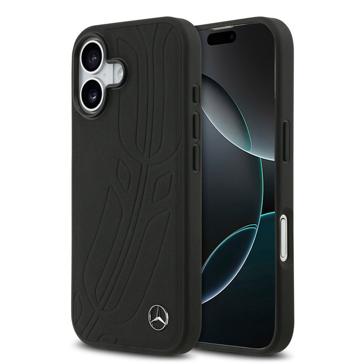 Mercedes-Benz iPhone 17 Backcover hoesje - Genuine Leather - Magsafe - Large Laurel Leave - Zwart-Hoesjes-Ilumina Benelux