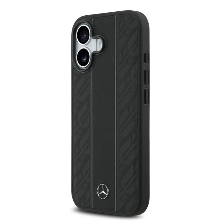 Mercedes-Benz iPhone 17 Backcover hoesje - Genuine Leather - Magsafe - Laurel Leaves and Stripes - Zwart-Hoesjes-Ilumina Benelux