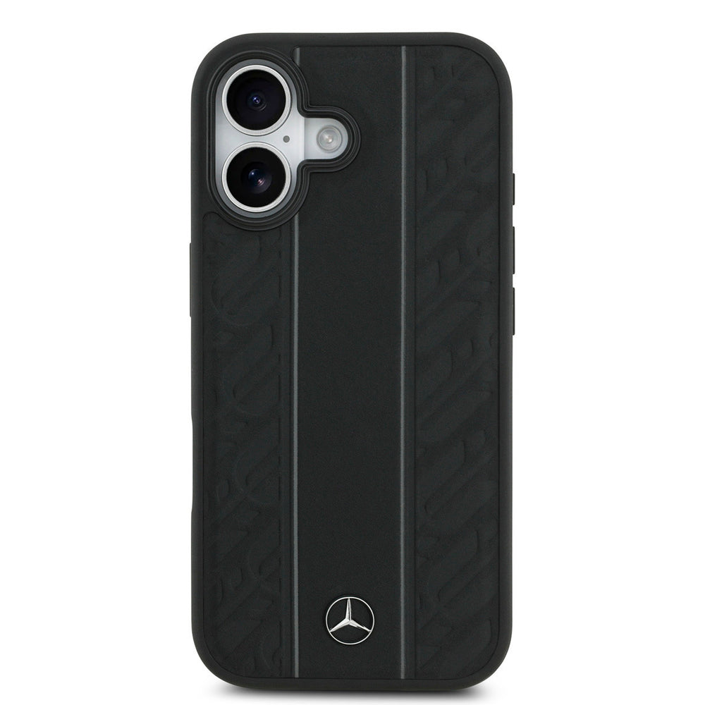 Mercedes-Benz iPhone 17 Backcover hoesje - Genuine Leather - Magsafe - Laurel Leaves and Stripes - Zwart-Hoesjes-Ilumina Benelux