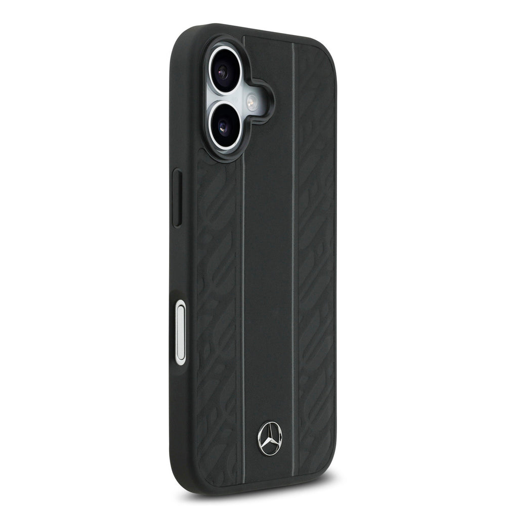 Mercedes-Benz iPhone 17 Backcover hoesje - Genuine Leather - Magsafe - Laurel Leaves and Stripes - Zwart-Hoesjes-Ilumina Benelux