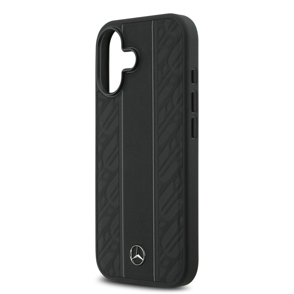 Mercedes-Benz iPhone 17 Backcover hoesje - Genuine Leather - Magsafe - Laurel Leaves and Stripes - Zwart-Hoesjes-Ilumina Benelux
