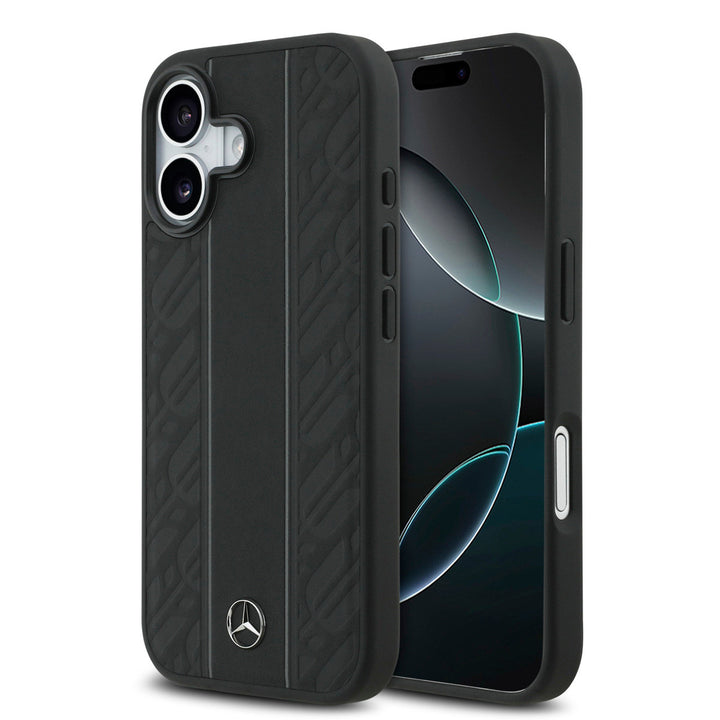 Mercedes-Benz iPhone 17 Backcover hoesje - Genuine Leather - Magsafe - Laurel Leaves and Stripes - Zwart-Hoesjes-Ilumina Benelux
