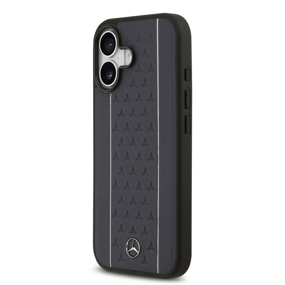 Mercedes-Benz iPhone 17 Backcover hoesje - Genuine Leather - Magsafe - Star Pattern and White Stripes - Navy-Hoesjes-Ilumina Benelux