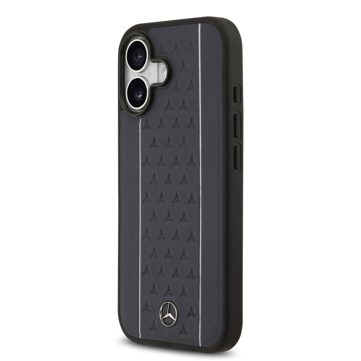 Mercedes-Benz iPhone 17 Backcover hoesje - Genuine Leather - Magsafe - Star Pattern and White Stripes - Navy-Hoesjes-Ilumina Benelux