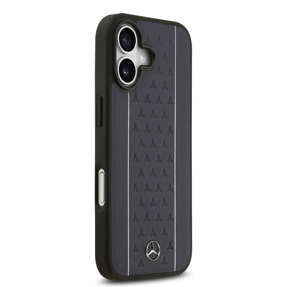 Mercedes-Benz iPhone 17 Backcover hoesje - Genuine Leather - Magsafe - Star Pattern and White Stripes - Navy-Hoesjes-Ilumina Benelux
