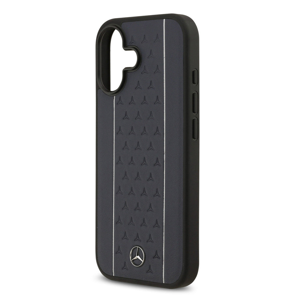 Mercedes-Benz iPhone 17 Backcover hoesje - Genuine Leather - Magsafe - Star Pattern and White Stripes - Navy-Hoesjes-Ilumina Benelux