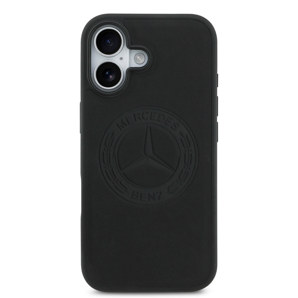 Mercedes-Benz iPhone 17 Backcover hoesje - Genuine Leather - Magsafe - Vintage Logo - Zwart-Hoesjes-Ilumina Benelux