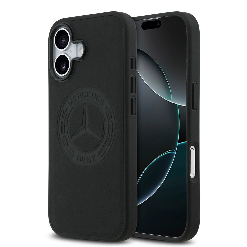 Mercedes-Benz iPhone 17 Backcover hoesje - Genuine Leather - Magsafe - Vintage Logo - Zwart-Hoesjes-Ilumina Benelux