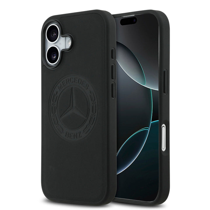 Mercedes-Benz iPhone 17 Backcover hoesje - Genuine Leather - Magsafe - Vintage Logo - Zwart-Hoesjes-Ilumina Benelux