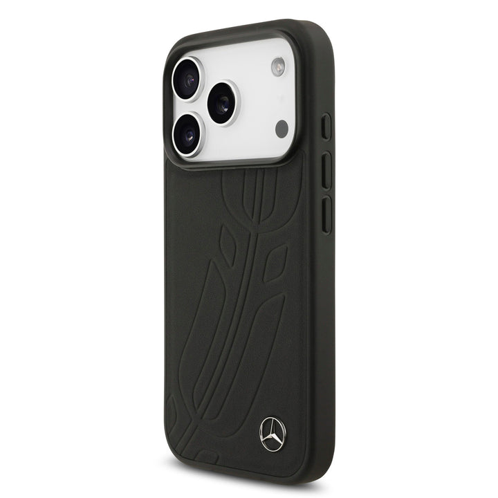 Mercedes-Benz iPhone 17 Pro Backcover hoesje - Genuine Leather - Magsafe - Large Laurel Leave - Zwart-Hoesjes-Ilumina Benelux