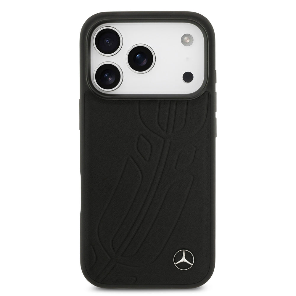 Mercedes-Benz iPhone 17 Pro Backcover hoesje - Genuine Leather - Magsafe - Large Laurel Leave - Zwart-Hoesjes-Ilumina Benelux
