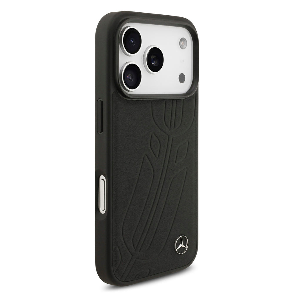 Mercedes-Benz iPhone 17 Pro Backcover hoesje - Genuine Leather - Magsafe - Large Laurel Leave - Zwart-Hoesjes-Ilumina Benelux