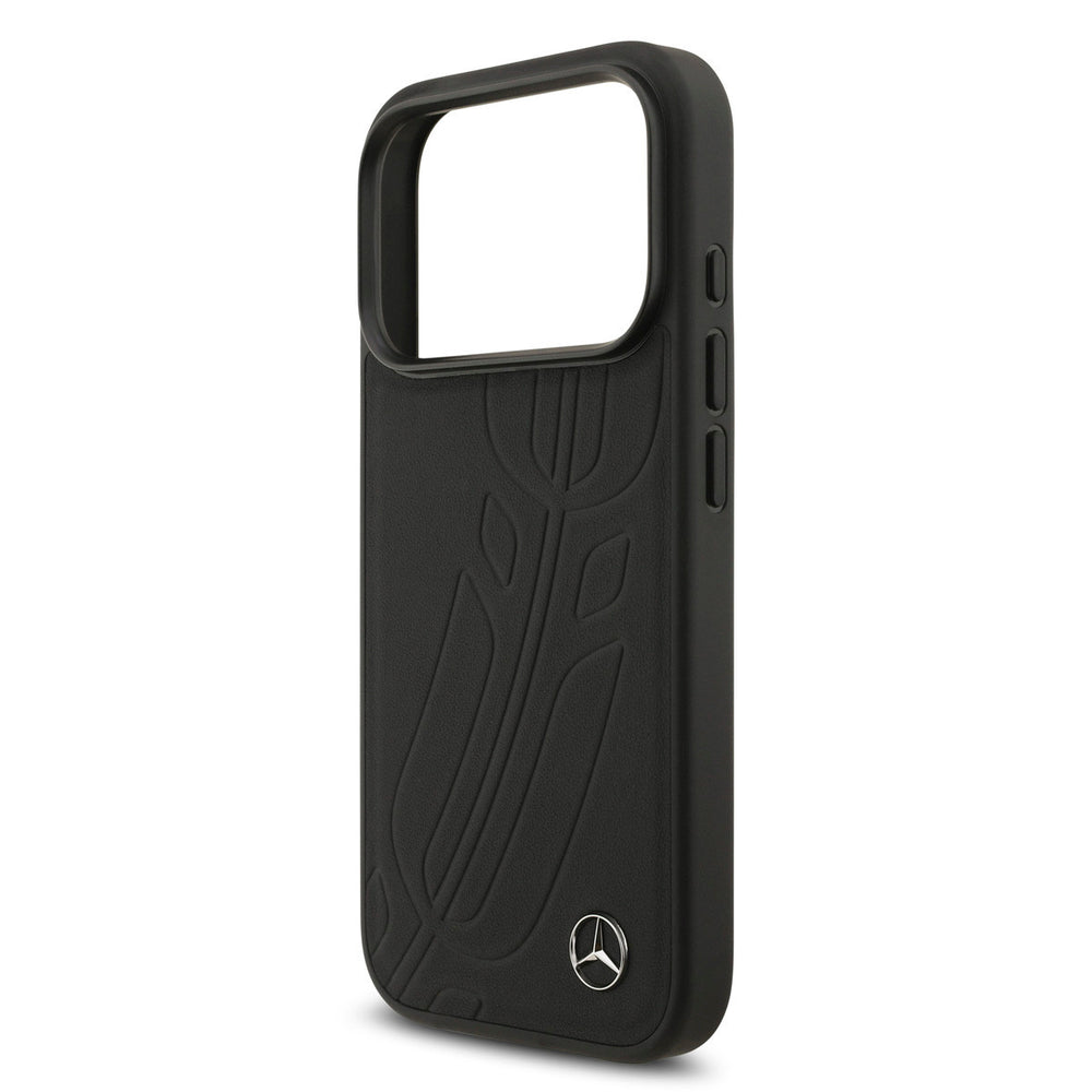 Mercedes-Benz iPhone 17 Pro Backcover hoesje - Genuine Leather - Magsafe - Large Laurel Leave - Zwart-Hoesjes-Ilumina Benelux
