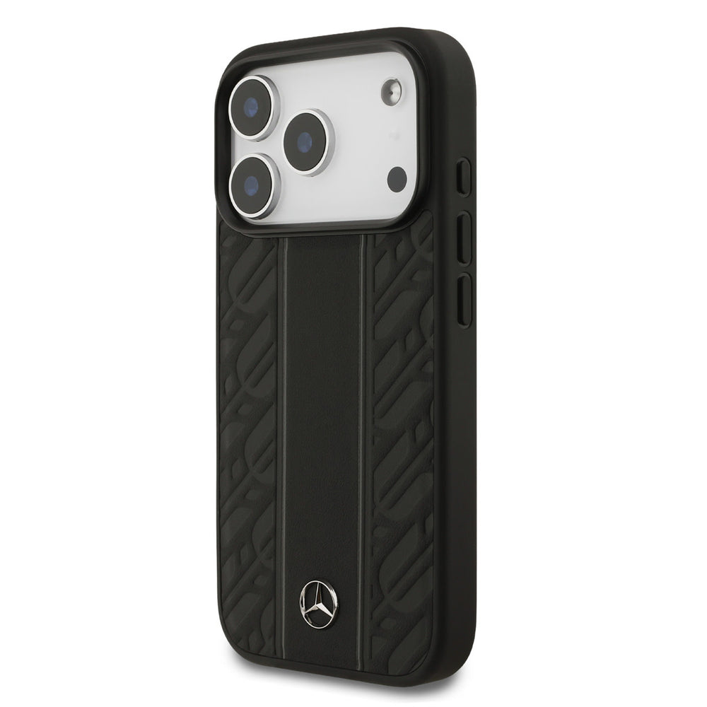 Mercedes-Benz iPhone 17 Pro Backcover hoesje - Genuine Leather - Magsafe - Laurel Leaves and Stripes - Zwart-Hoesjes-Ilumina Benelux