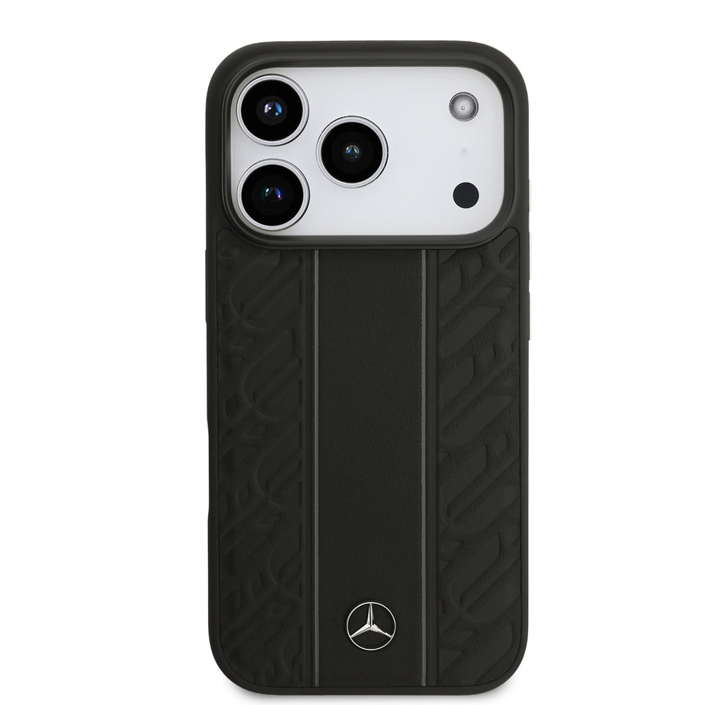 Mercedes-Benz iPhone 17 Pro Backcover hoesje - Genuine Leather - Magsafe - Laurel Leaves and Stripes - Zwart-Hoesjes-Ilumina Benelux