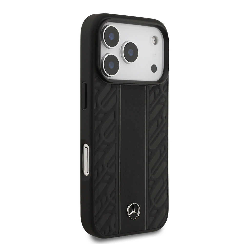 Mercedes-Benz iPhone 17 Pro Backcover hoesje - Genuine Leather - Magsafe - Laurel Leaves and Stripes - Zwart-Hoesjes-Ilumina Benelux