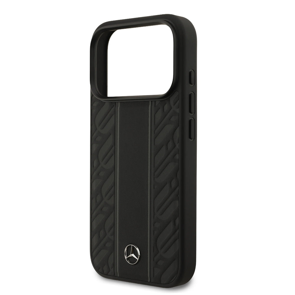 Mercedes-Benz iPhone 17 Pro Backcover hoesje - Genuine Leather - Magsafe - Laurel Leaves and Stripes - Zwart-Hoesjes-Ilumina Benelux