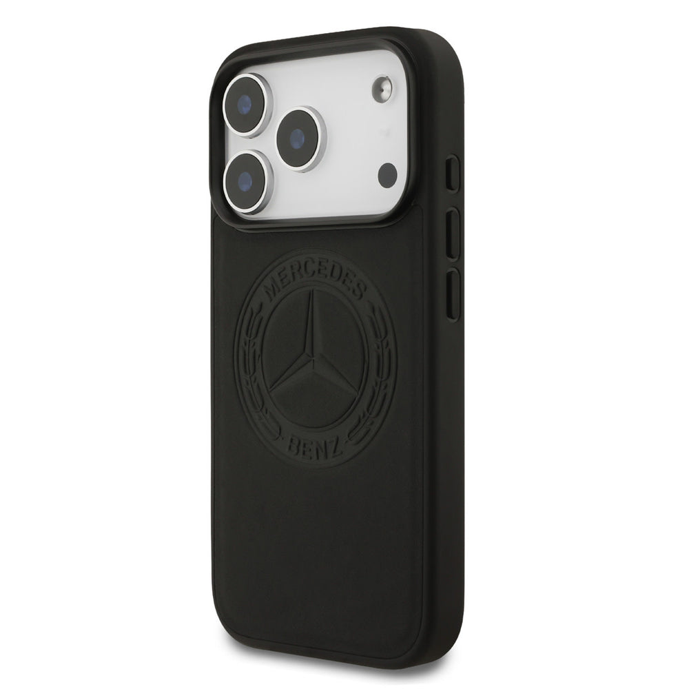 Mercedes-Benz iPhone 17 Pro Backcover hoesje - Genuine Leather - Magsafe - Vintage Logo - Zwart-Hoesjes-Ilumina Benelux
