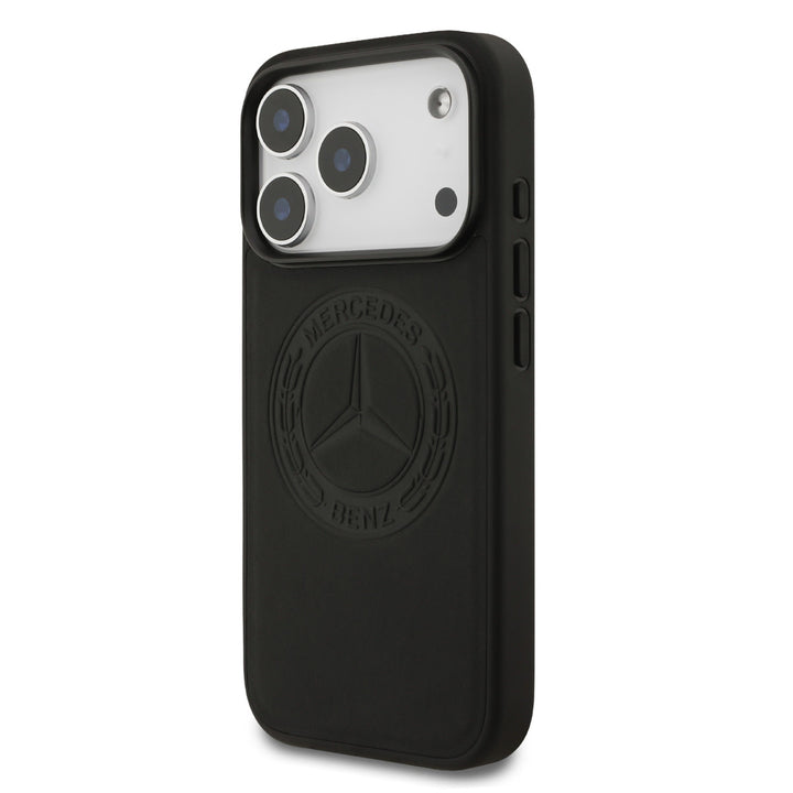 Mercedes-Benz iPhone 17 Pro Backcover hoesje - Genuine Leather - Magsafe - Vintage Logo - Zwart-Hoesjes-Ilumina Benelux