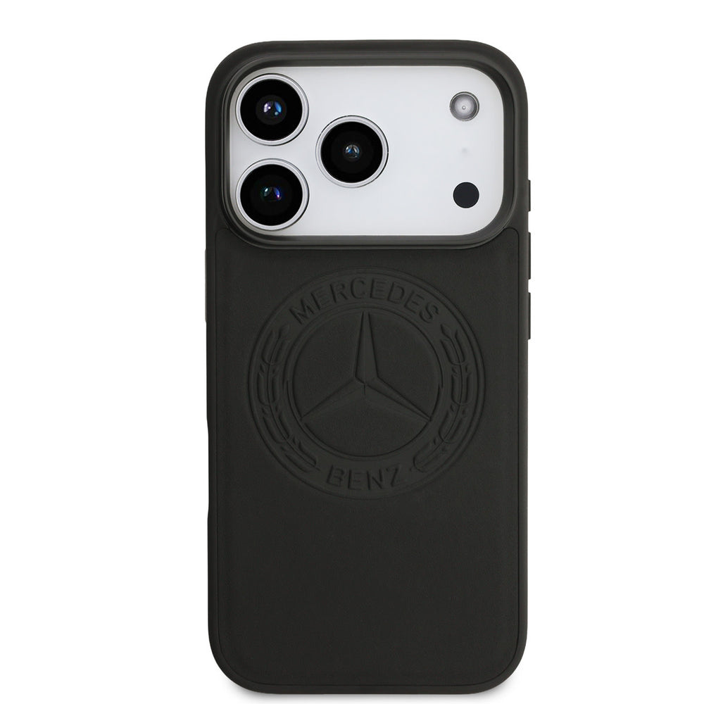 Mercedes-Benz iPhone 17 Pro Backcover hoesje - Genuine Leather - Magsafe - Vintage Logo - Zwart-Hoesjes-Ilumina Benelux