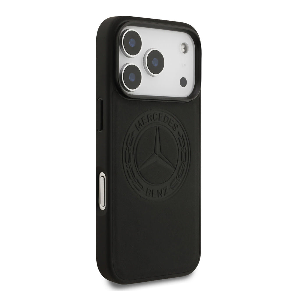 Mercedes-Benz iPhone 17 Pro Backcover hoesje - Genuine Leather - Magsafe - Vintage Logo - Zwart-Hoesjes-Ilumina Benelux