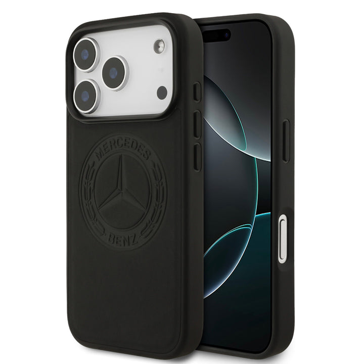 Mercedes-Benz iPhone 17 Pro Backcover hoesje - Genuine Leather - Magsafe - Vintage Logo - Zwart-Hoesjes-Ilumina Benelux